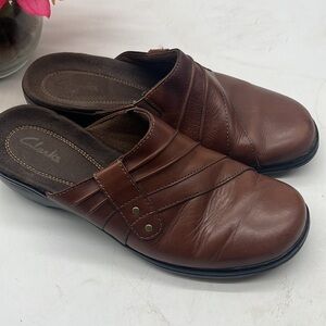 Clarks Brown Leather Mules Style 35587 Size 7.5 CM3986F